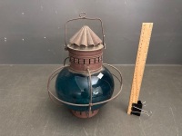 Blue Glass Hanging Kerosene Lantern