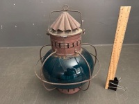 Blue Glass Hanging Kerosene Lantern - 2