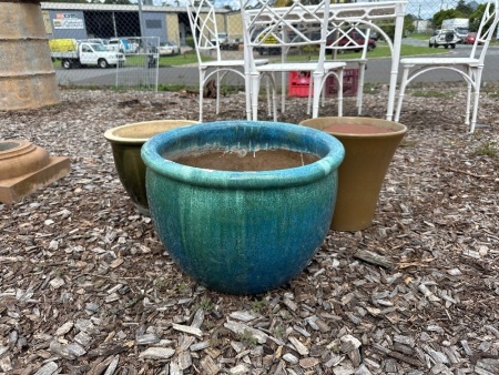 1 Blue Large and 2 Small Glazed Pots