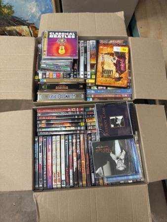 2 large boxes of CDs and DVDS