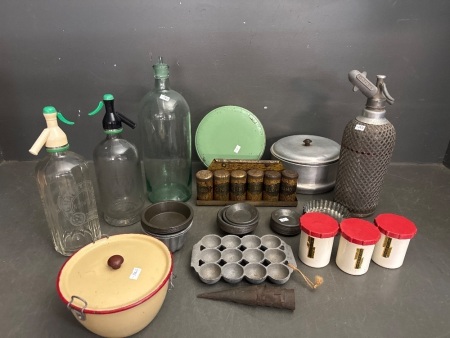 Large Lot of Mixed Vintage Kitchenalia - Includes 3x Soda Syphons