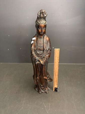 Wood Figure Guanyin Statue - Kind Buddha