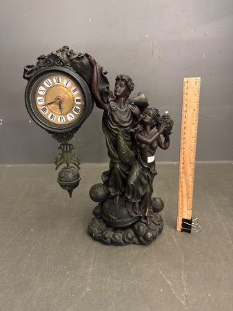 Greek Style Resin Figurine Holding Quartz Clock with Pendulum 