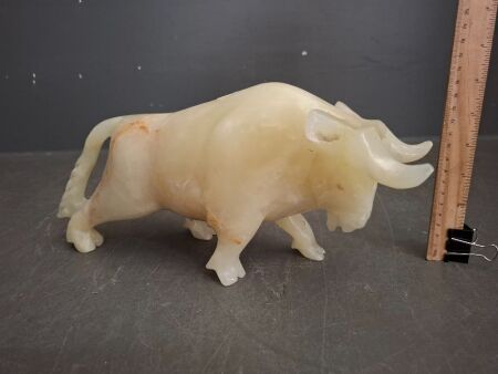 Vintage Hand Carved Chinese Carved Marble Bull