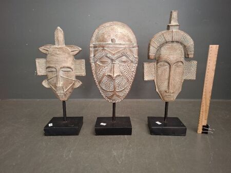 Set of 3 Resin Tribal Masks on Stands