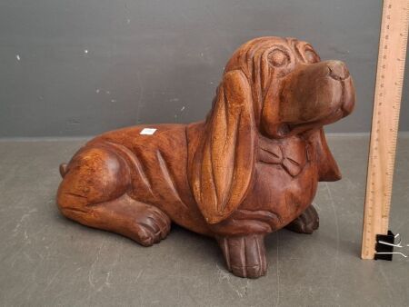 Vintage Wooden Basset Hound Statue