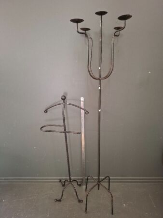 Tall Metal Candelabra and Valet Stand