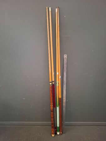 4 Various Brands Pool Cues