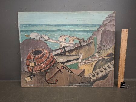 Oil on Board Fishing Boat Scene by Jack Barker