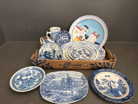 Large Lot of Blue China Misc Items - Includes Serving Dishes - Plates and Tea Pots