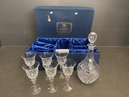 Superb Bohemia 7 Piece Crystal Claret Set - Includes Decanter and 6 Matching Stemmed Flutes