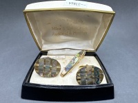 Pauashell and Gold Toned Cuff Links and Tie Pin - W.Germany