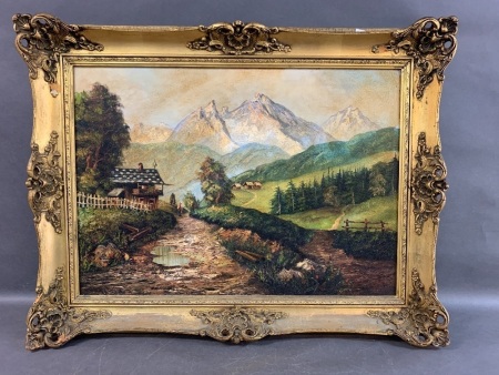 Oil on Canvas in Gilt Frame of Watzmann Mountains