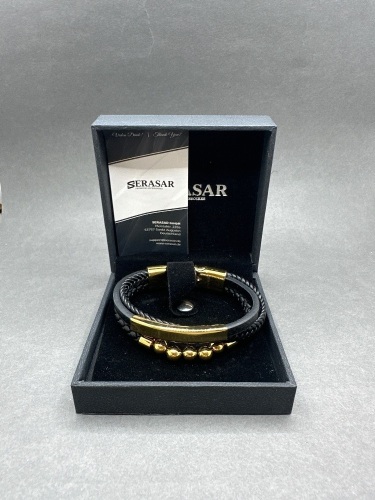 New Serasar Leather and Gold Tone Bracelet