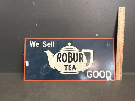 Vintage We Sell Good Robur Tea Metal Sign