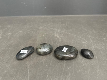 4x Carved Labradorite Palm Stones - From Madagascar