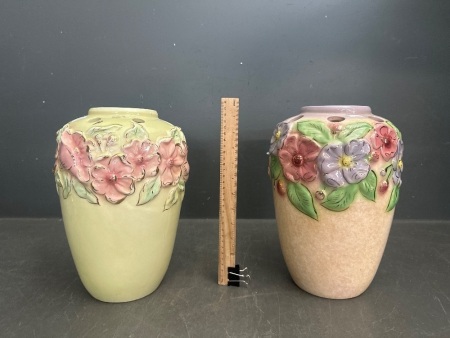 2x Vintage Art Deco Floral Ceramic Vases