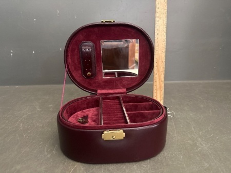 Beautiful Burgundy Genuine Leather Jewellery Travelling Case with Plush Double Layered Interior