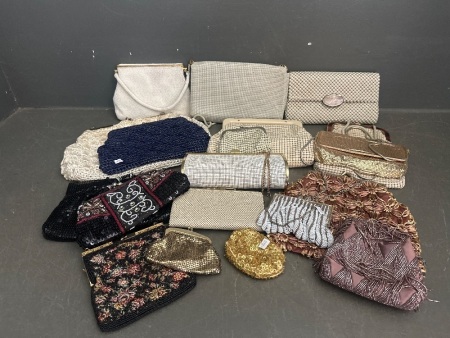 Large Lot of Vintage Handbags and Clutches - Includes Various Brands such as Glow mesh Oroton 