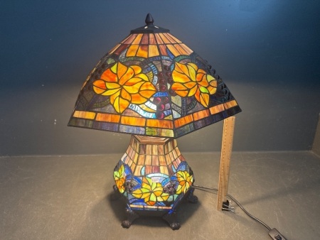 Tiffany Style Double Lit Hand Rolled Glass and Brass Lead Light Lamp