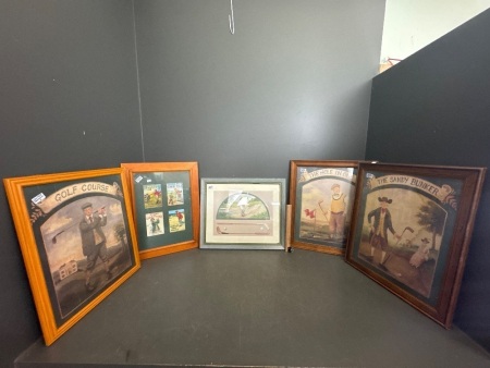 5x Vintage Golf Artwork Prints