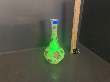 Antique Satin Uranium Glass Vase - Hand Painted