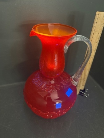 Red Manganese Glass Pitcher with Glass Handle - Approx 300H