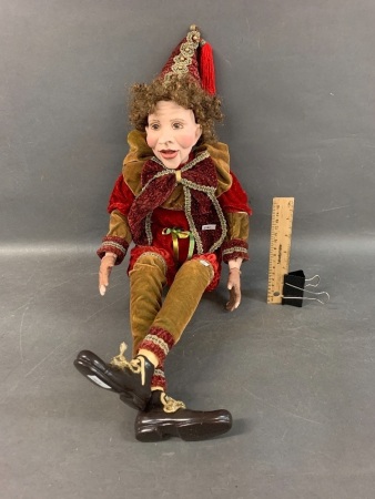 Shelf Sitting Christmas Jester with Porcelain Head, Hands & Shoes