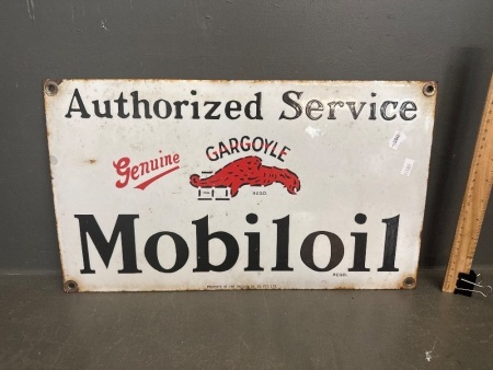 Original Enamel Authorised Service Genuine Gargoyle Mobil Oil Sign