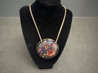 Large Cloisonné Pedant on Gold Toned Snake Chain