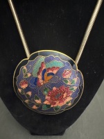 Large Cloisonné Pedant on Gold Toned Snake Chain - 2