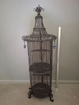 Unique Wrought Iron Bird Cage on 3 Feet - 2 Levels