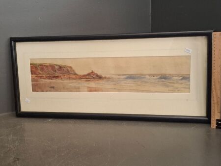 Original H.C.Simpson Watercolour Painting - Flagstaff Beach - Lovers Rock Point Danger - 1925