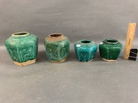 4 Vintage Green Glazed Asian Stoneware Jars / Pots - 2