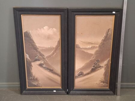 2x Large Grey Mountain Original Framed Artworks - Signed Arnold