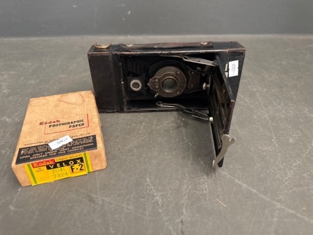 Antique Kodak A-120 Black Camera - Co Rochester NY USA - Includes Kodak Photographic Paper Box