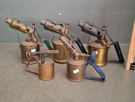 Lot of 5 Different Vintage Brass Blow Torches