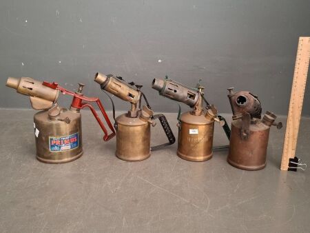 Lot of 4 Different Vintage Brass Blow Torches