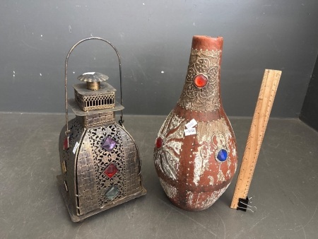 Moroccan Style Hanging Candle Holder with Pottery Vase