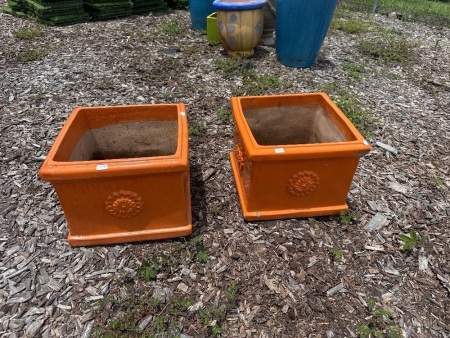 Pair Orange Square Garden Pots