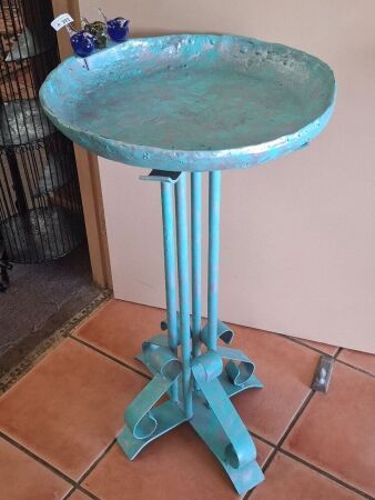 Hand Made Ted Moran Bird Bath with Glass Blown Bird