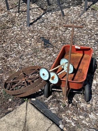 Vintage Red Pull Cart with Pair vintage wheels