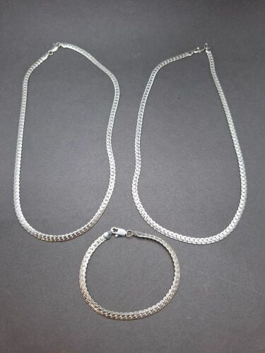 2 x Sterling Silver Chains and 1 x Bracelet - Marked 925