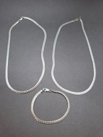 2 x Sterling Silver Chains and 1 x Bracelet - Marked 925