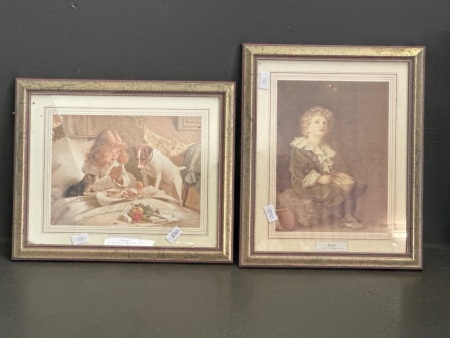 2 Framed Prints - Suspense by Charles Burton Barber - Bubbles by Sir J.E.Millais