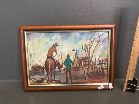 Oil on Board On the Farm Artwork - Artist R Williams