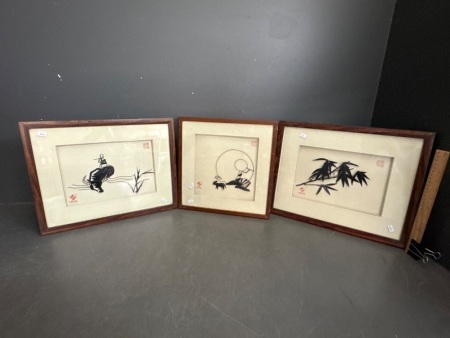 3 x Asian Style Framed Metal Artwork