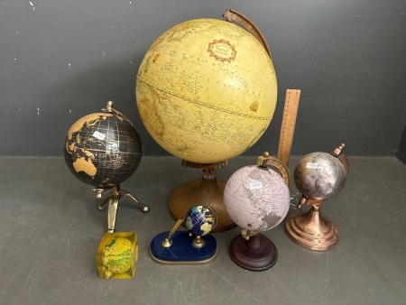 Large Lot of Vintage World Globes - Inc Lucite Globe Paperweight