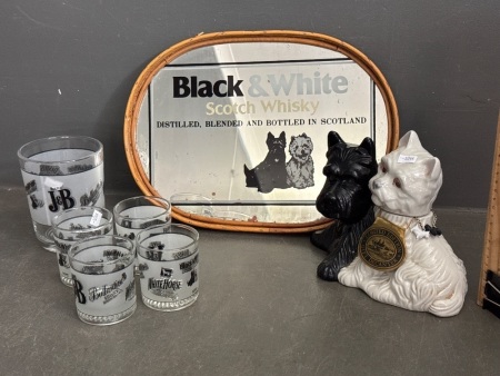 Vintage Black and White Dog Scotch Whiskey Decanter - Ice Bucket and Glass Set