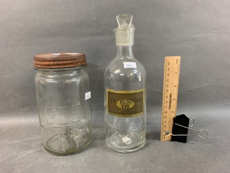 Vintage TR.Benzion Co. Apothecary Bottle + Agee Special Jar